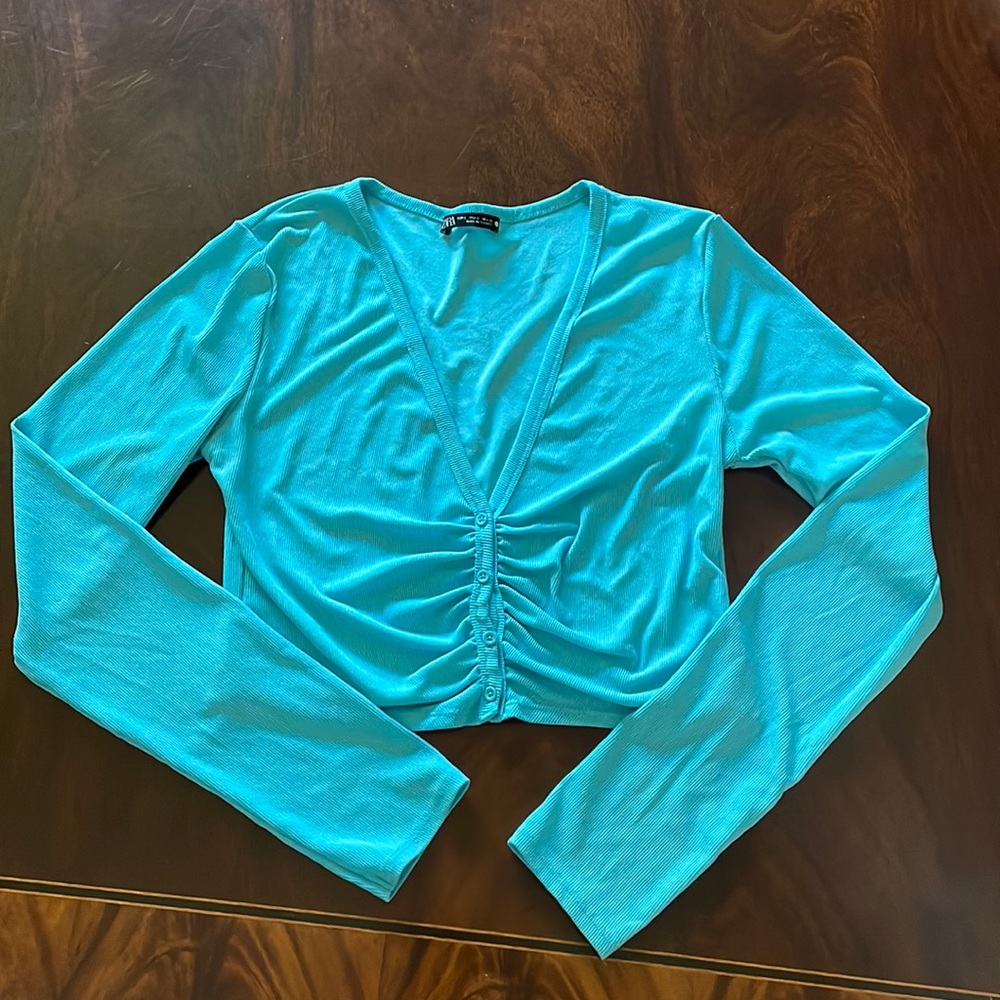 Zara turquoise v neck top